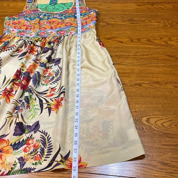 Johnny Was Silk Floral Midi Dress M Multi Colors Crochet & Embroidered Tank - Picture 6 of 12